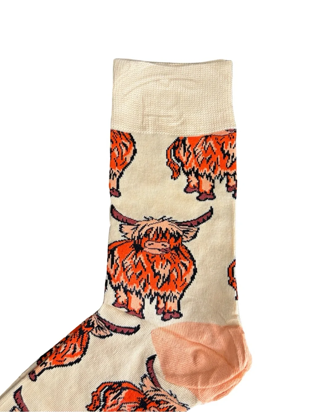 Highland Cow Novelty Crew Socks Cream Peach
